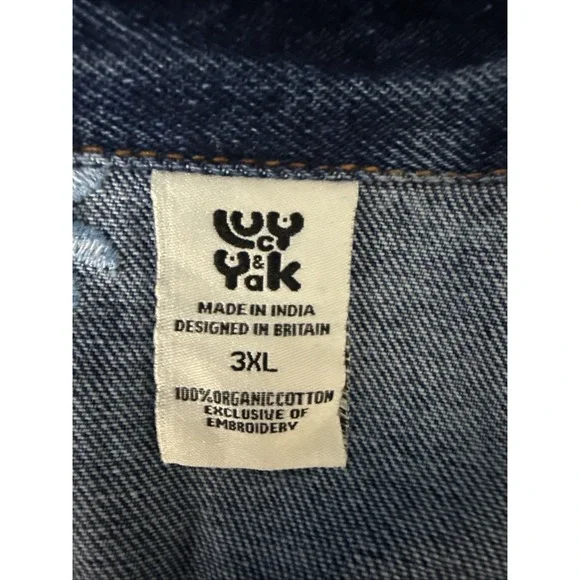 Lucy & Yak Womens 3X Denim Jacket Blue Daisy Embroidery Logo Chore Utility Boho - Picture 6 of 9